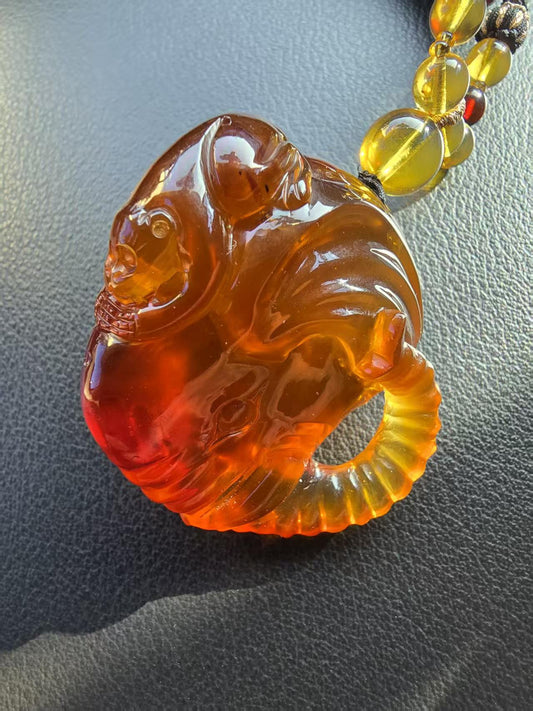 Carved Burmese amber(burmite) elephant