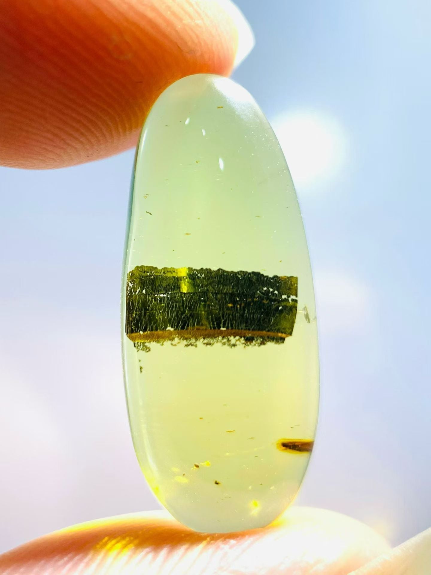 Unidentified(metal) mineral included in Burmese amber(burmite)-Rare to be found #1004