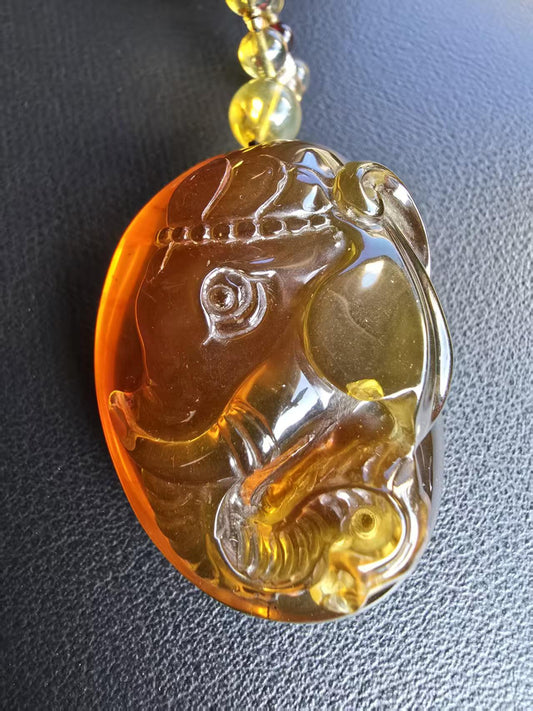 Burmese amber(burmite) carved elephant head