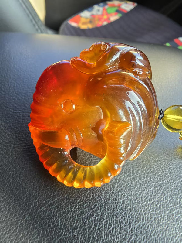 Carved Burmese amber(burmite) elephant