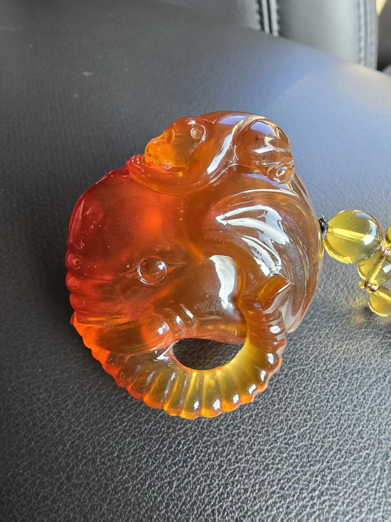 Carved Burmese amber(burmite) elephant