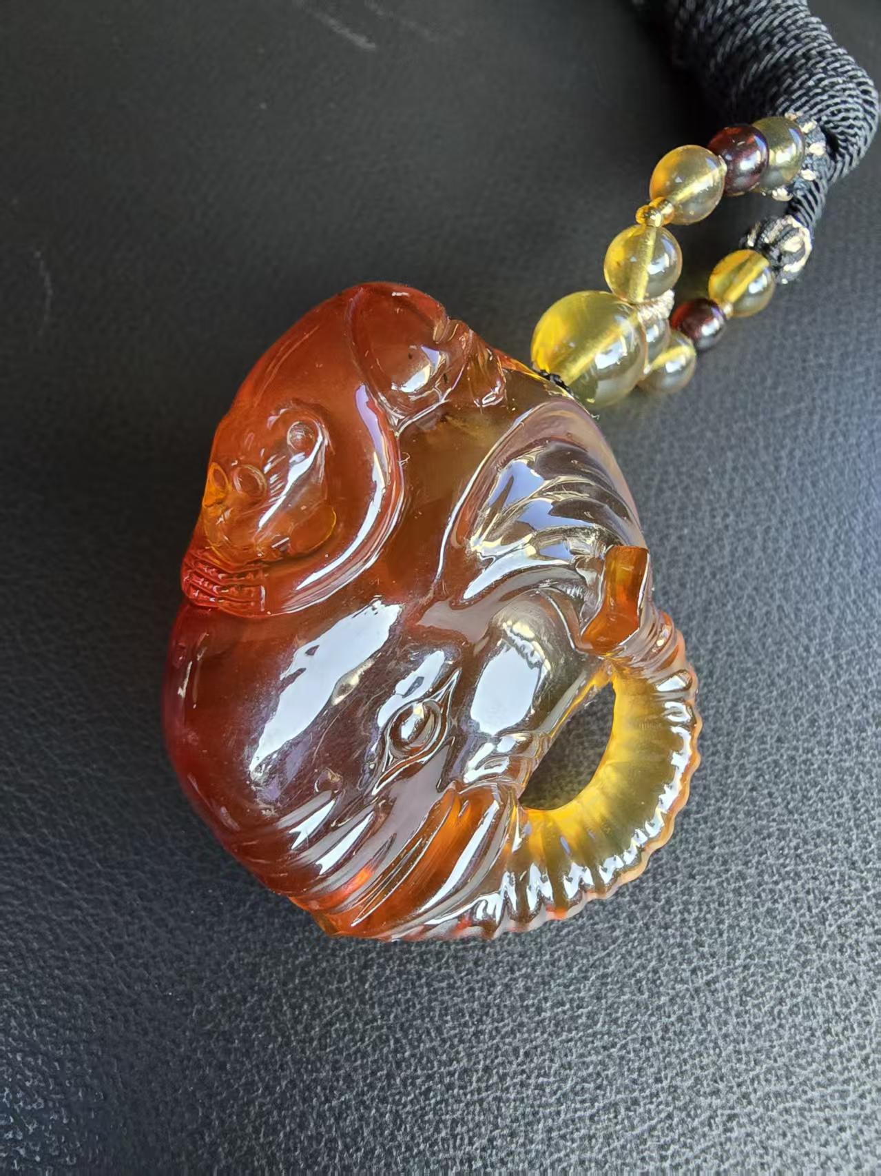Carved Burmese amber(burmite) elephant